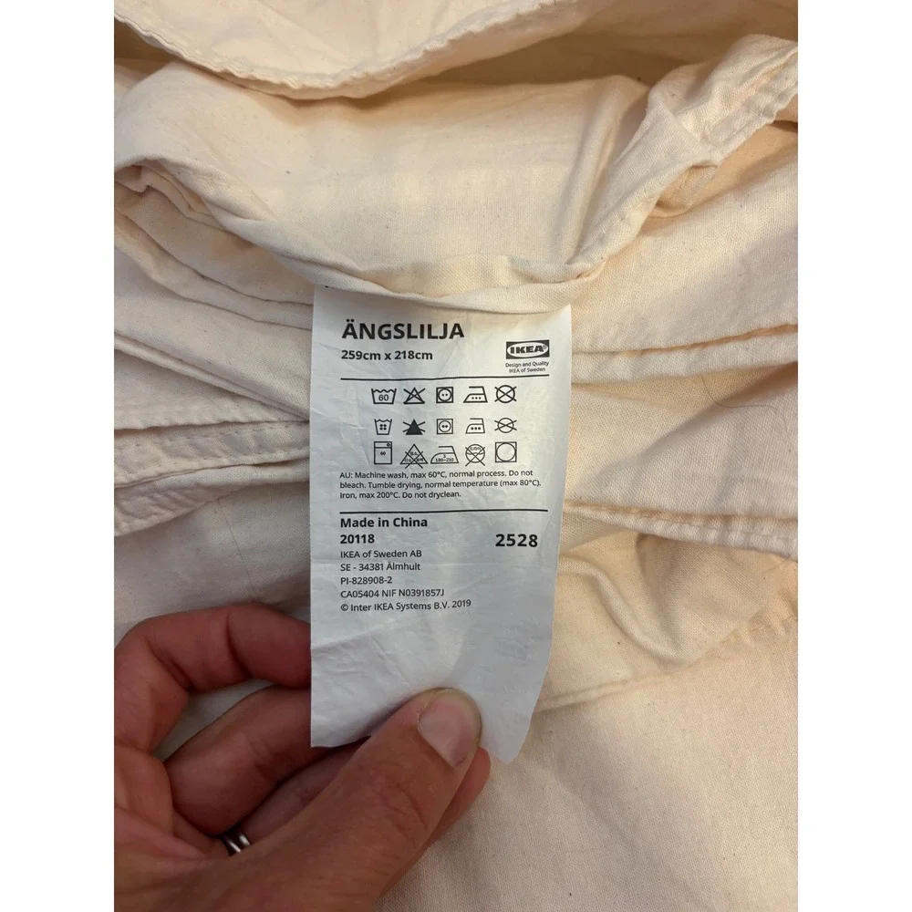 NWOT IKEA Angslilja Duvet Set Beige Natural Cotton 259x218cm 2 Pillowcases